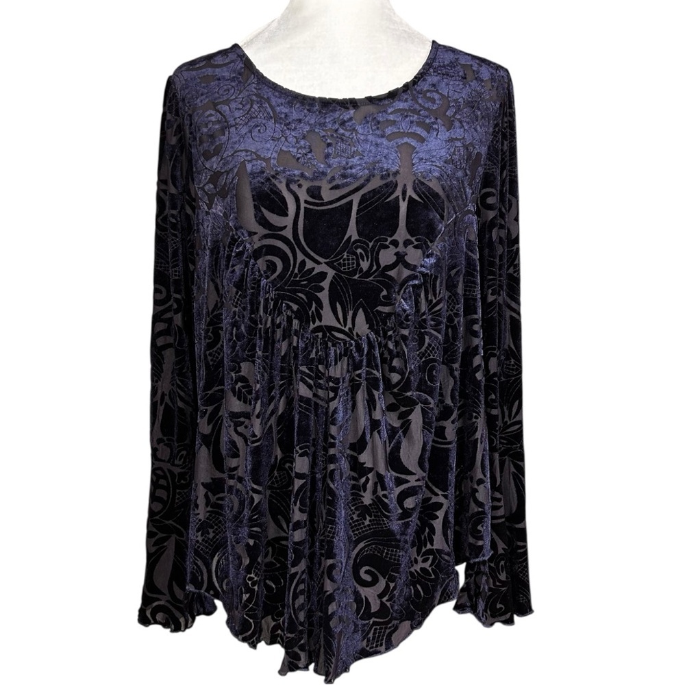 Ultra Pink Velvet Burnout Top L Whimsagoth Dark Fairy Gothic Bell Sleeves